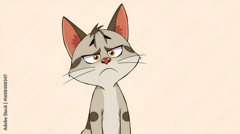 Fototapeta premium Animated cat showing annoyance against a simple background