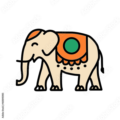 Indian Elephant Heritage Flat Icon Traditional Style Vector