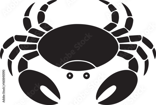Black silhouette of a crab icon. Vector graphic illustration of a marine crustacean for seafood logo.