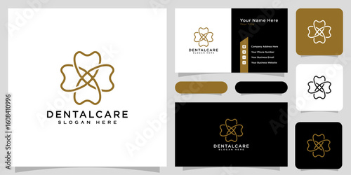 dental care logo vector line style and business card