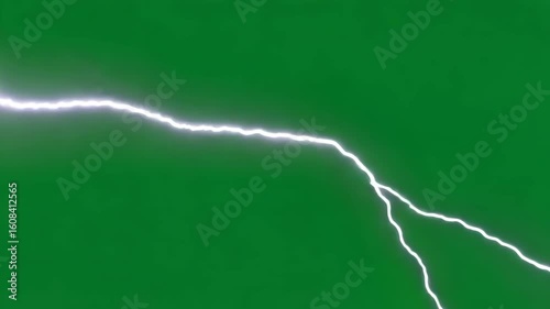 Animated lightning strike with branching arcs against a green screen background video