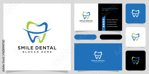 smile dental logo vector design and business card