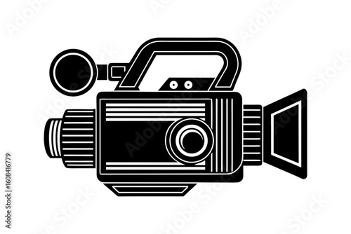Vintage video camera illustration in black and white