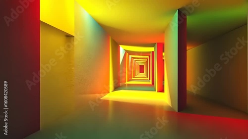 Vibrant abstract corridor with colorful lighting effects creating a surreal atmosphere