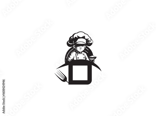 Minimal and clean cooking logo design with a simple chef hat and utensil icon. Suitable for modern restaurants, healthy food brands, d