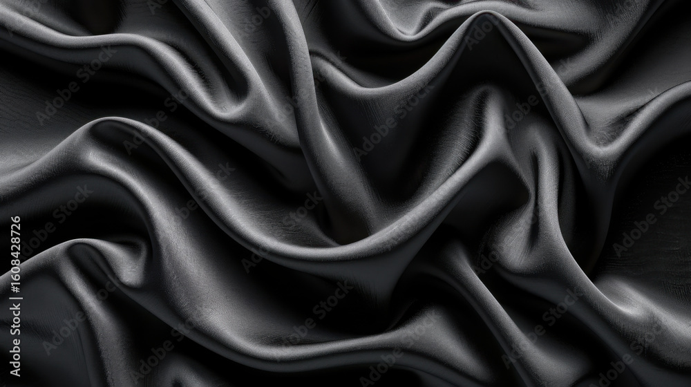 Fototapeta premium Luxurious black fabric with smooth texture and elegant draping, showcasing subtle shine and depth, perfect for various design applications