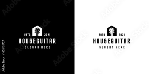 house guitar logo design vector silhouette