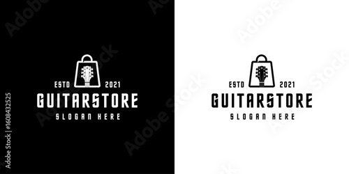 guitar store shop logo design vector