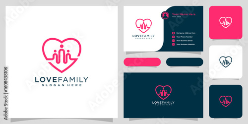 love family logo vector design line style