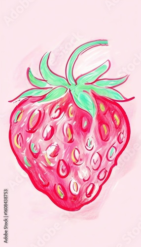 vibrant watercolor painting of a single ripe strawberry with natural details