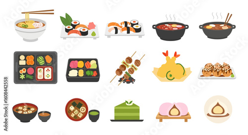 Japanese Cuisine Icons: Bento, Sushi, Ramen, and More