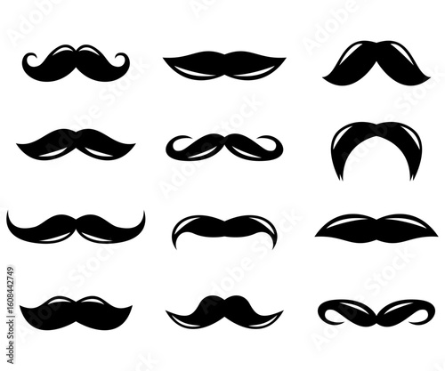 Mustache Men gentlemen hipsters barbers beards facial hair curls sillhouette collection