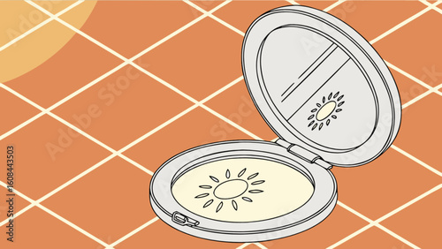 Compact mirror makeup powder illustration beauty product cosmetic accessory personal care item with sun design