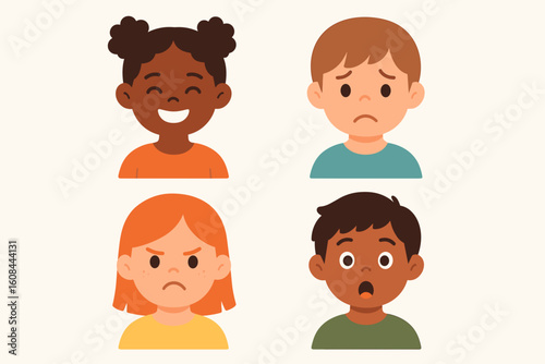 Flat Icon Set of Emotions for Children – Face Expressions