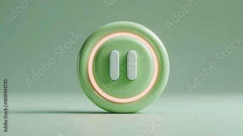 Green Pause Button with Soft Lighting on Minimalist Background