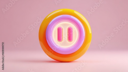 Colorful Play Button Icon on Pink Background for Digital Media