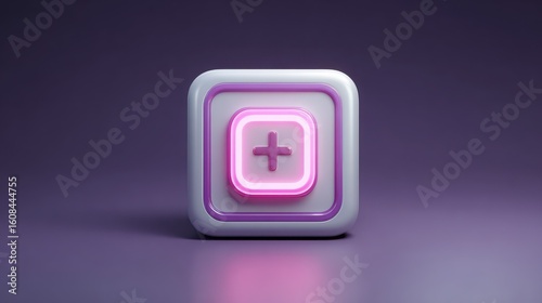 Plus Symbol Icon with Neon Glow on Modern Gradient Background