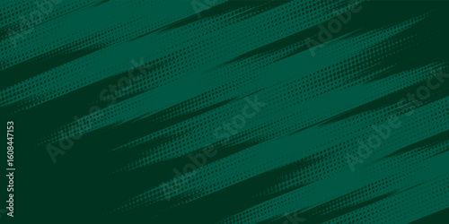 Dynamic abstract background with dark green diagonal streaks and halftone dot textures. Ideal for sports-themed designs, digital art, posters, banners