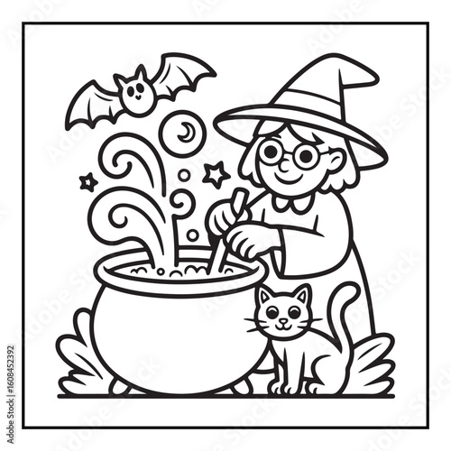 Bold and Easy Cozy Halloween Coloring Pages, Line Art, Vector Illustration, Black and White, Halloween, Coloring Pages, Coloring Book, 8.5x8.5" Design, Halloween holiday