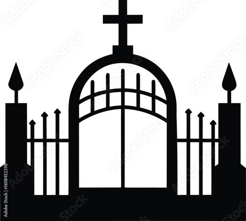 Cemetery Gate Silhouette Vector Art Illustration