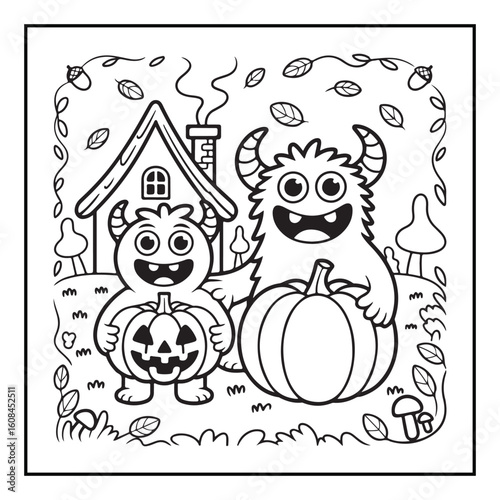 Bold and Easy Cozy Halloween Coloring Pages, Line Art, Vector Illustration, Black and White, Halloween, Coloring Pages, Coloring Book, 8.5x8.5" Design, Halloween holiday