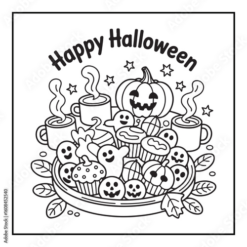 Bold and Easy Cozy Halloween Coloring Pages, Line Art, Vector Illustration, Black and White, Halloween, Coloring Pages, Coloring Book, 8.5x8.5" Design, Halloween holiday