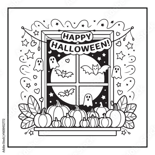 Bold and Easy Cozy Halloween Coloring Pages, Line Art, Vector Illustration, Black and White, Halloween, Coloring Pages, Coloring Book, 8.5x8.5