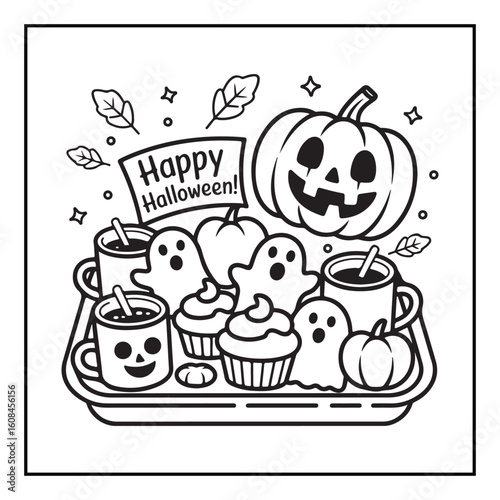 Bold and Easy Cozy Halloween Coloring Pages, Line Art, Vector Illustration, Black and White, Halloween, Coloring Pages, Coloring Book, 8.5x8.5" Design, Halloween holiday