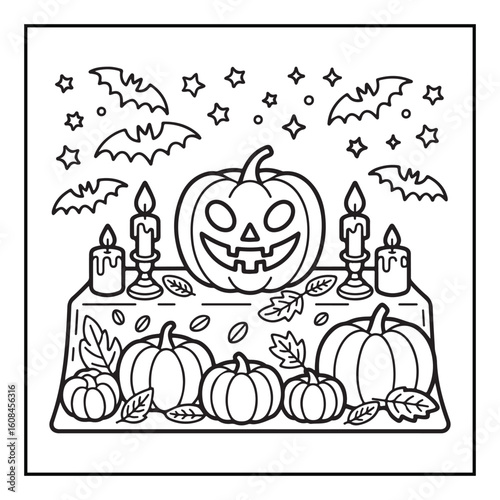 Bold and Easy Cozy Halloween Coloring Pages, Line Art, Vector Illustration, Black and White, Halloween, Coloring Pages, Coloring Book, 8.5x8.5" Design, Halloween holiday