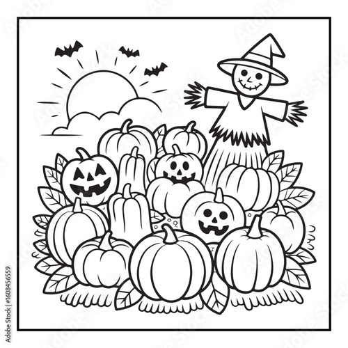 Bold and Easy Cozy Halloween Coloring Pages, Line Art, Vector Illustration, Black and White, Halloween, Coloring Pages, Coloring Book, 8.5x8.5" Design, Halloween holiday