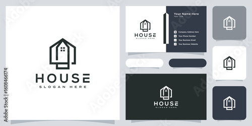 house logo with line art style. home build abstract for logo and business card design