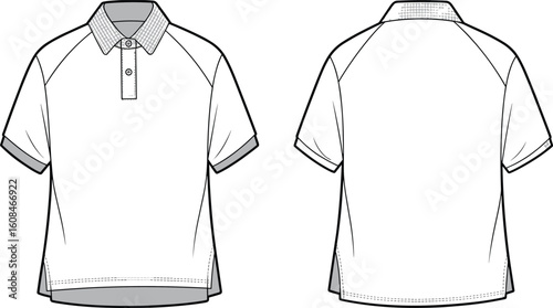 Polo shirt vector, front and back view, white short sleeve fashion, casual apparel template, clothing design, collar mockup illustration