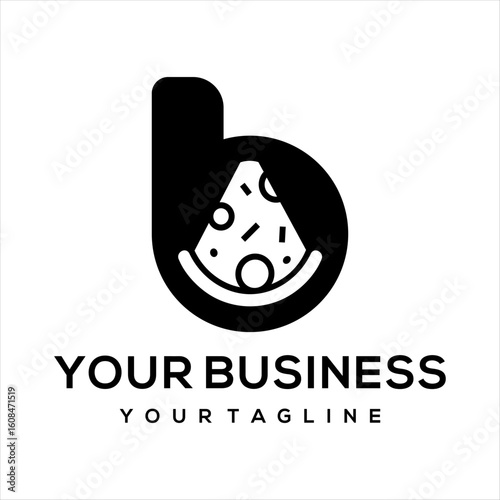 This logo combines the letter b and pizza, suitable for use in food businesses.