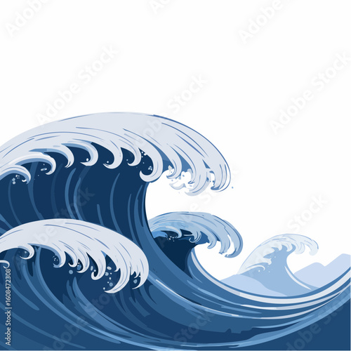 墨絵風の海の波を描いた動的ベクター壁紙