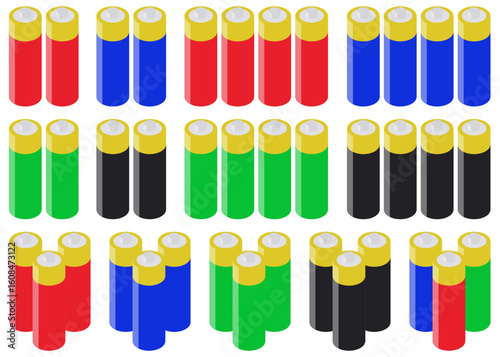 乾電池のシンプルイラスト 2本組・3本組・4本組の4色セット