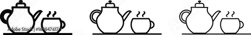 Teapot with teabag on cup icon