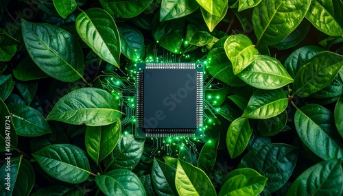 Processor nestled in green leaves