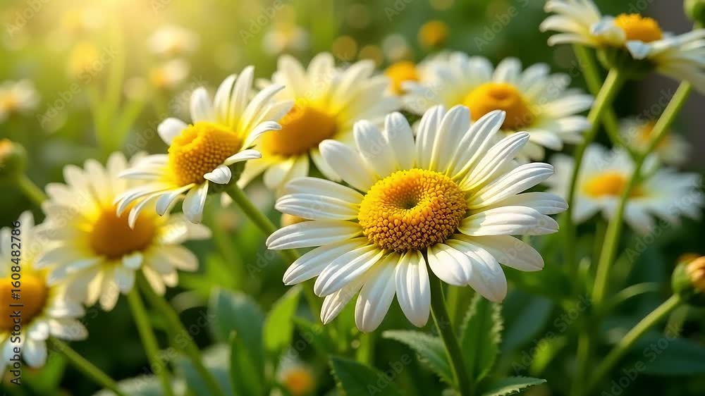 Blooming White Daisies in Sunlight 