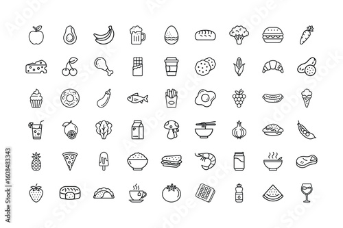 Line Art Food Icons Collection Vector Illustration Design