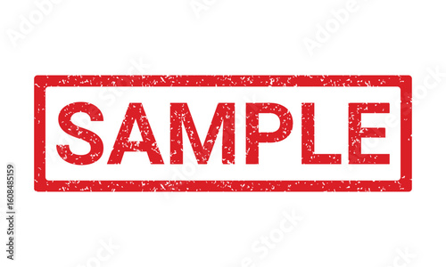 Sample stamp. Sample word isolated in transparent background. Squares red grunge rubber stamp, vector illustration