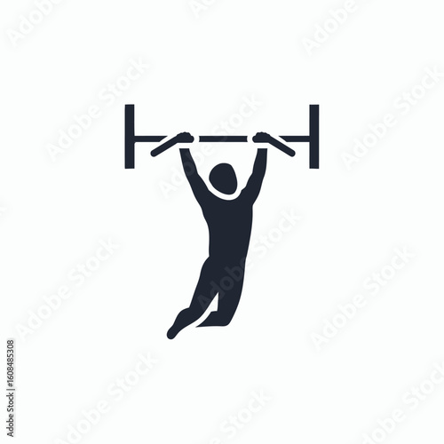 Silhouette of a person hanging from a pullup bar against a white background