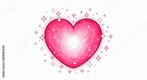 Sparkling pink heart with diamond accents and a gradient center