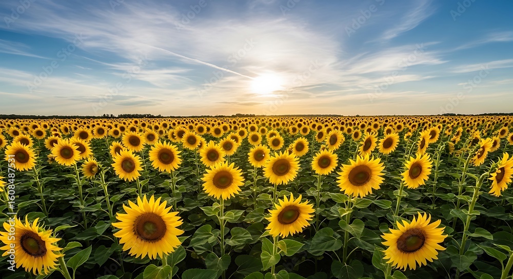 Fototapeta premium sunflower field with blue sky background