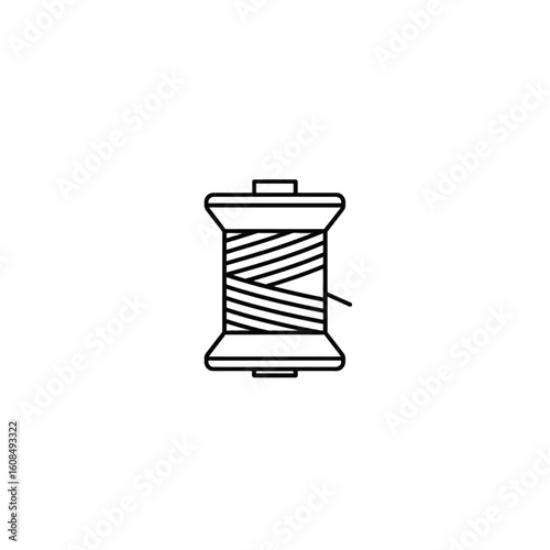 Simple black and white line drawing of a spool of thread.