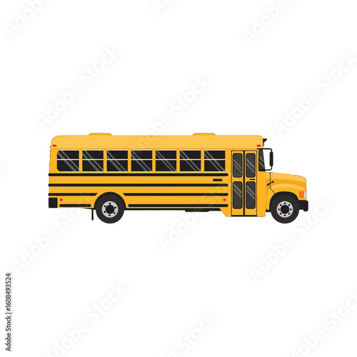 A bright yellow school bus, with detailed features, isolated on white background.