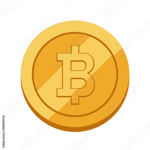 Golden Bitcoin Coin with Shadow Detailing, Digital Cryptocurrency Symbol