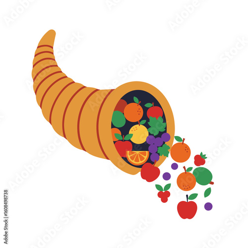 Overflowing Cornucopia of Autumn Fruits and Berries