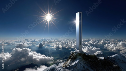 Tower on mountaintop above clouds