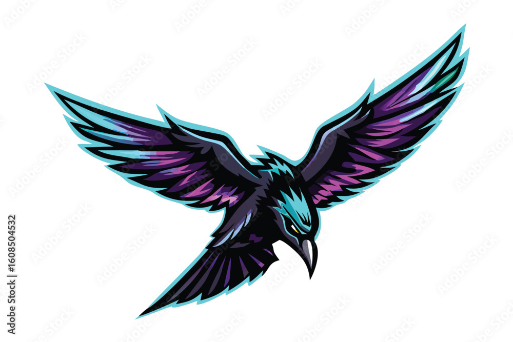 Fototapeta premium Flying Raven Esports Mascot Logo for T-shirts & Gaming Team Branding