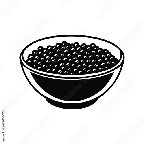 A bowl full of black caviar isolated on a white background